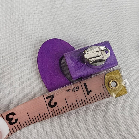 Vintage Purple Wood Clip On Earrings - Picture 4 of 4